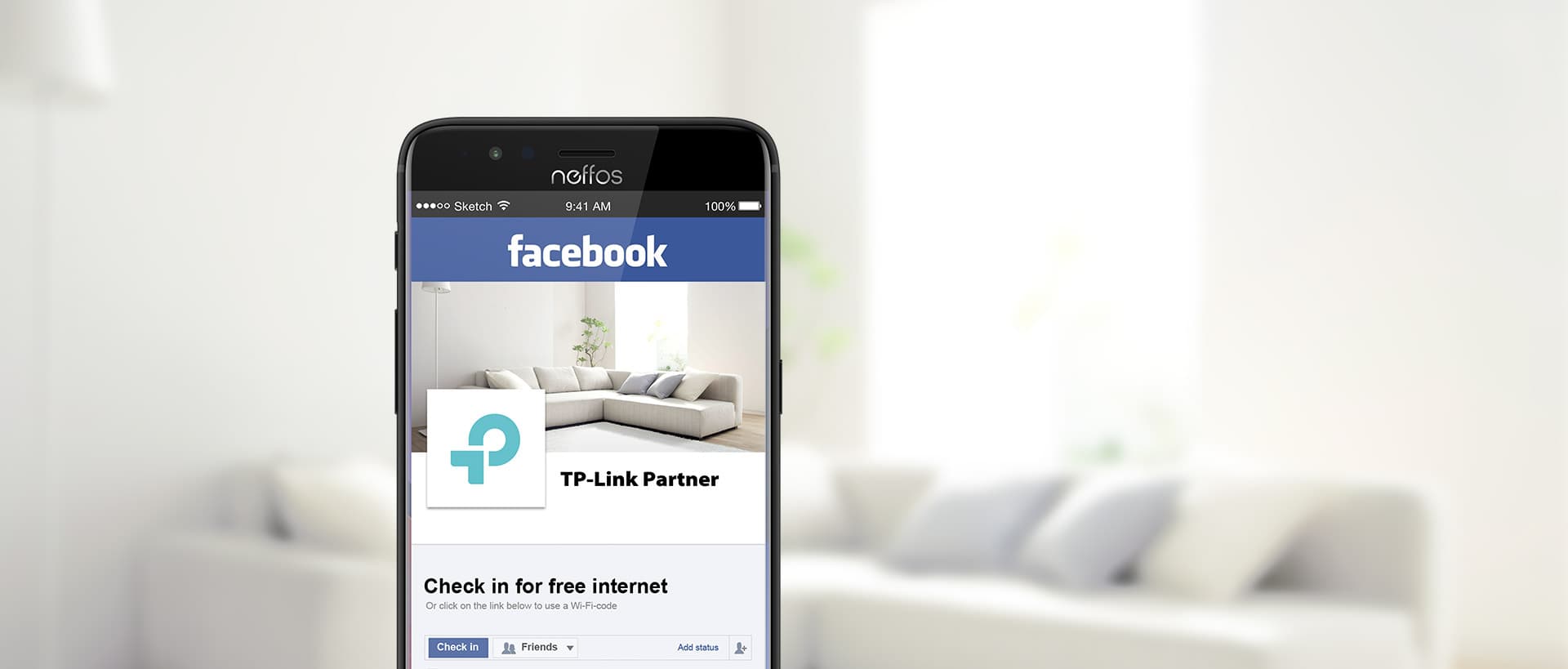 A smartphone with the facebook app open to Tp-Link Partner page
