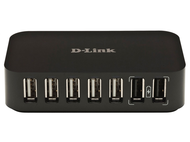 D-Link 7-Port USB 2.0 Hub including 7 Fast Charging Ports, mini USB 2.0 Port and 5V/3A Power Adapter