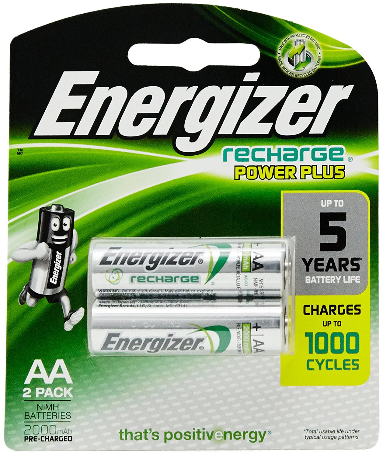 Energizer Recharge Power Plus - AA Rechargeable Batteries 1.2V AA HR6 ( 2 Pack )