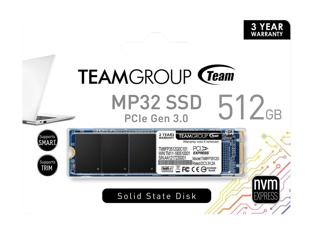 Team Group MP32 M.2 2280 512GB PCIe 3.0 x2 with NVMe 1.3 Internal Solid State Drive (SSD)