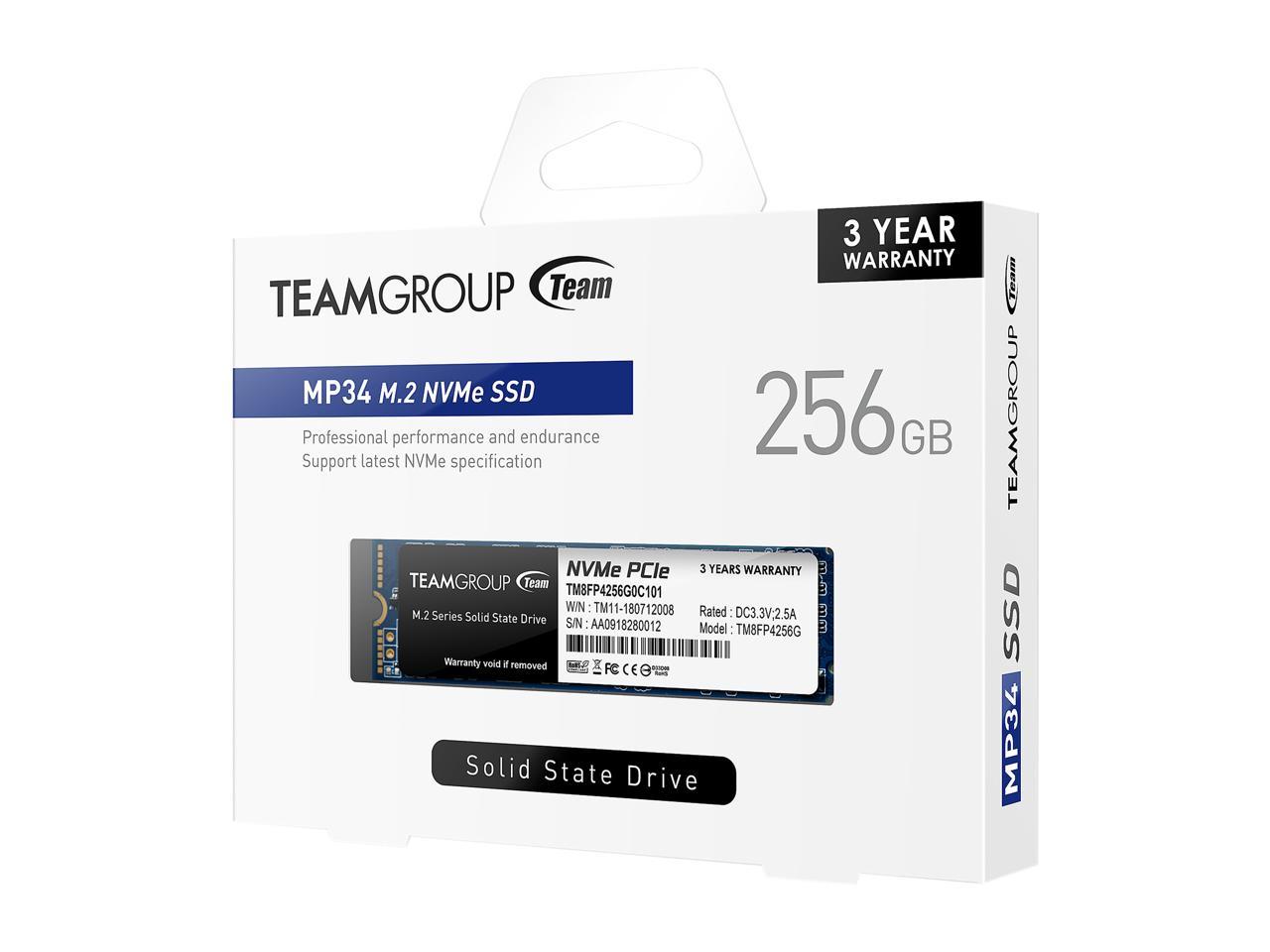 Team Group MP34 M.2 2280 256GB PCIe 3.0 x4 with NVMe 1.3 3D NAND Internal Solid State Drive (SSD) TM8FP4256G0C101