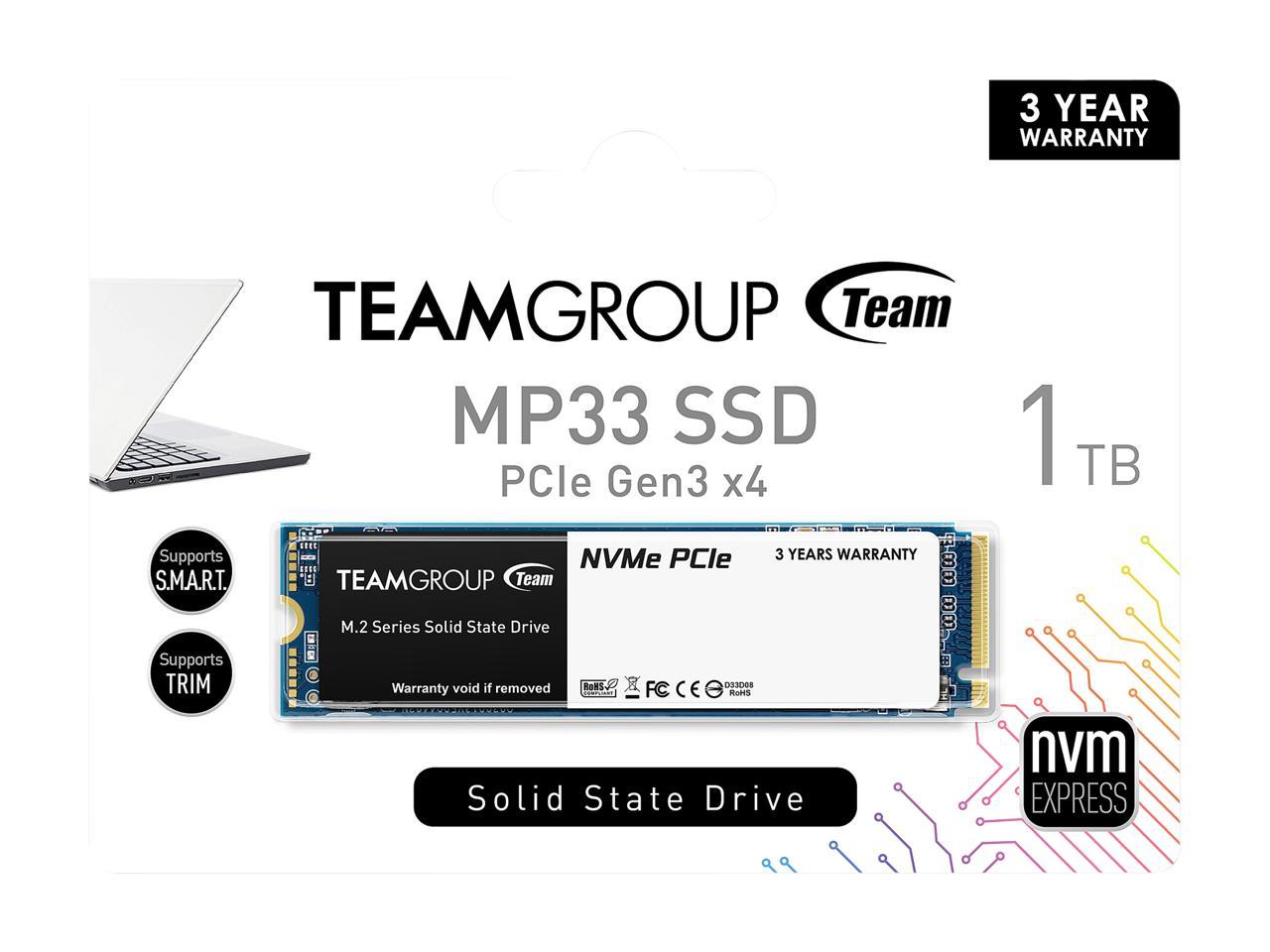 Team Group MP33 M.2 2280 1TB PCIe 3.0 x4 with NVMe 1.3 3D NAND Internal Solid State Drive (SSD) TM8FP6001T0C101