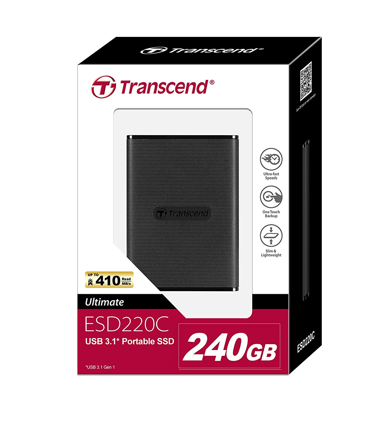 Transcend 240GB Portable SSD TLC USB 3.1, Black (TS240GESD220C)