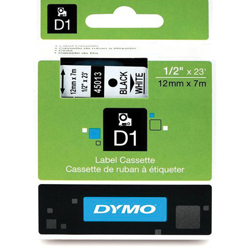 Dymo Standard D1 Labels 45013 (Black Print, White Tape - 1/2