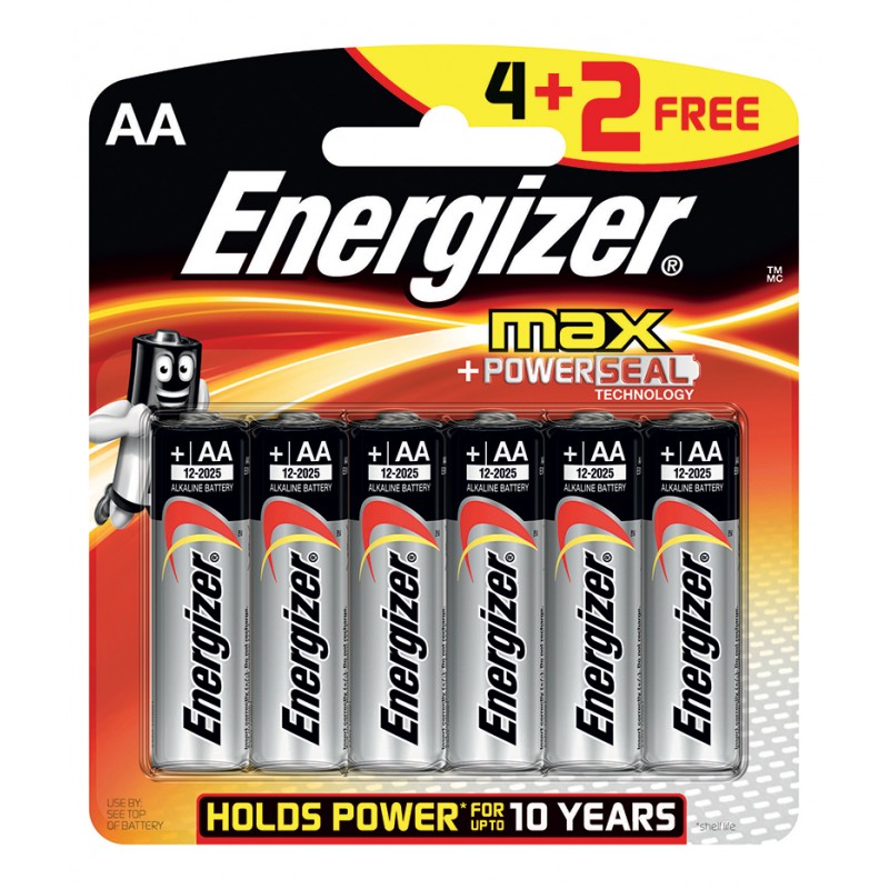 Energizer MAX – E91BP6 AA Batteries 1.5v AA LR6 (4 - 2 Free) | Help Tech Co. Ltd