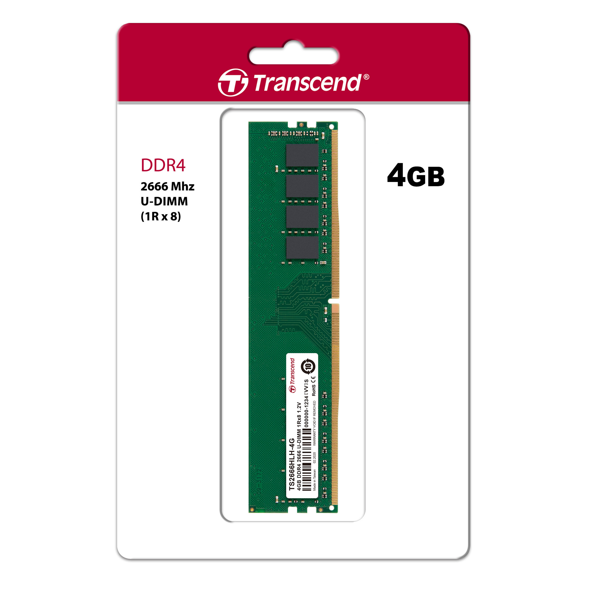 Transcend 4GB JM DDR4 2666 U-DIMM 1Rx8 (JM2666HLH-4G)
