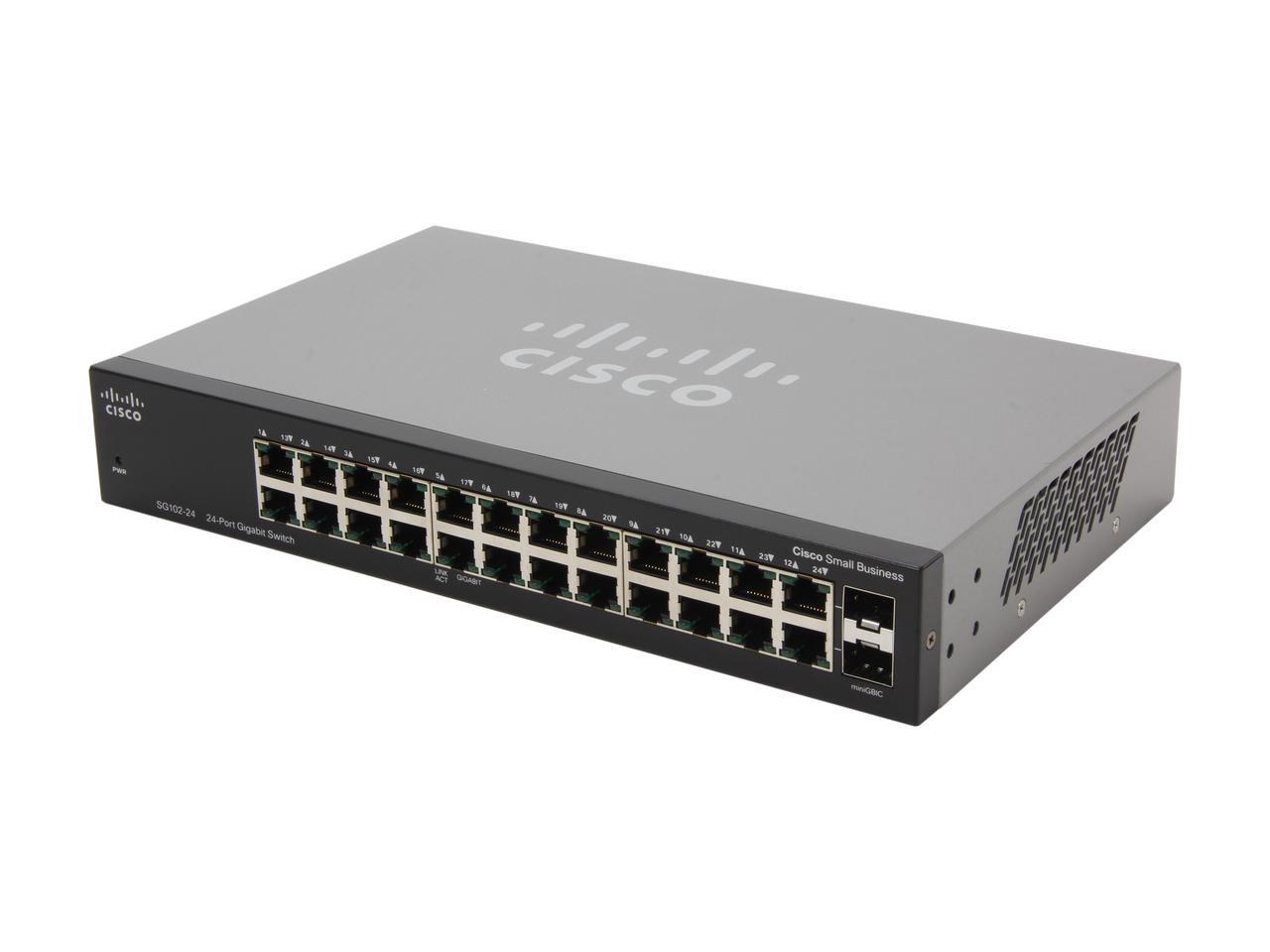 Cisco Compact 24-Port Gigabit Switch with 2 Combo Mini-GBIC Ports (SG102-24)