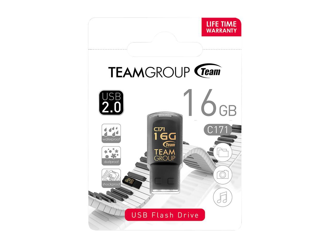 Team Group C171 16GB USB 2.0 Flash Drive Black Retail (TC17116GB01)