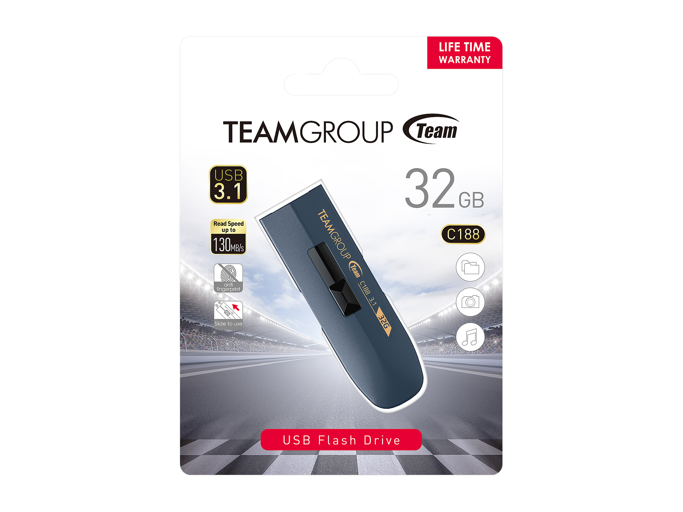 Team Group 32GB C188 USB 3.1 Flash Drive, Speed Up to 130MB/s (TC188332GL01)