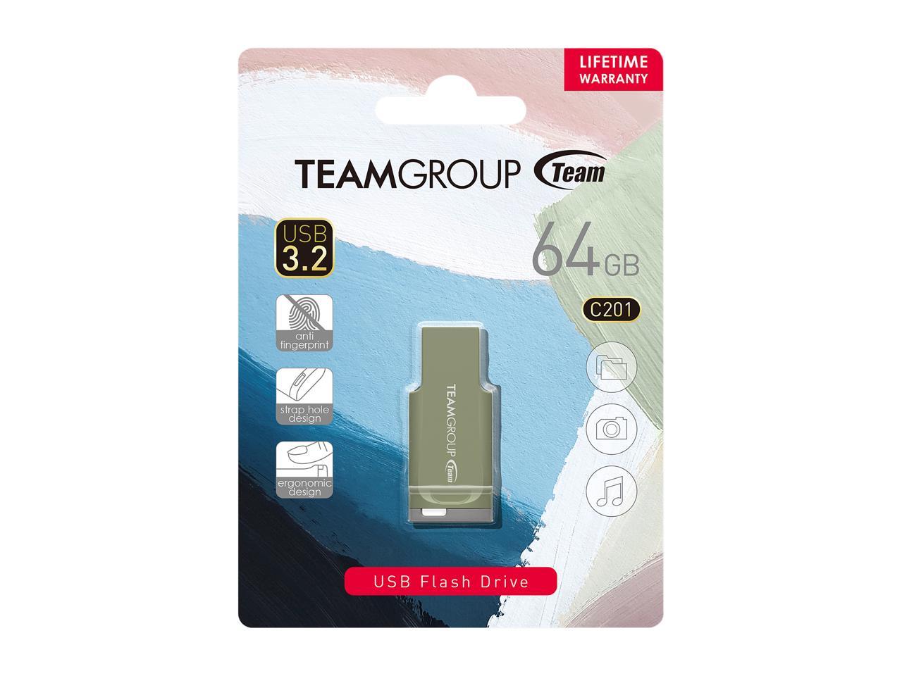 Team Group 64GB C201 USB 3.2 Flash Drive, Speed Up to 90MB/s (TC201364GG01)