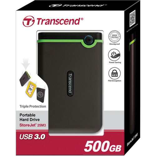 Transcend 500GB StoreJet 25M3 Anti-Shock External Hard Drive