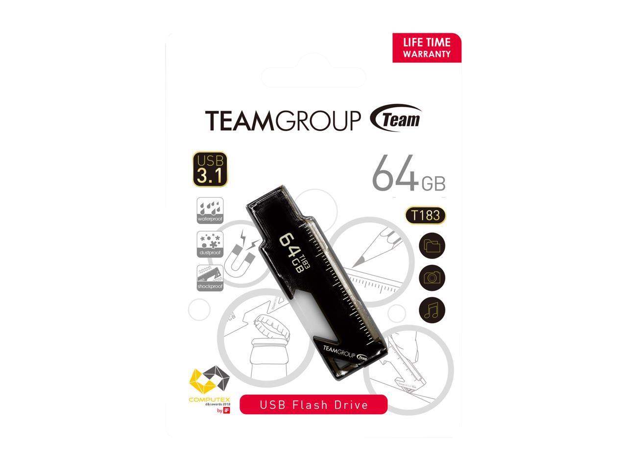 TEAM 64GB T183 USB 3.1 Flash Drive, Speed Up to 90MB/s (TT183364GF01)