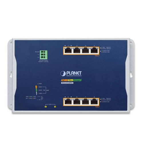 Planet WGS-4215-8HP2S Industrial 4-Port 10/100/1000T 802.3bt PoE + 4-Port 10/100/1000T 802.3at PoE + 2-Port 100/1000X SFP Wall-mount Managed Switch (-40~75 degrees C)